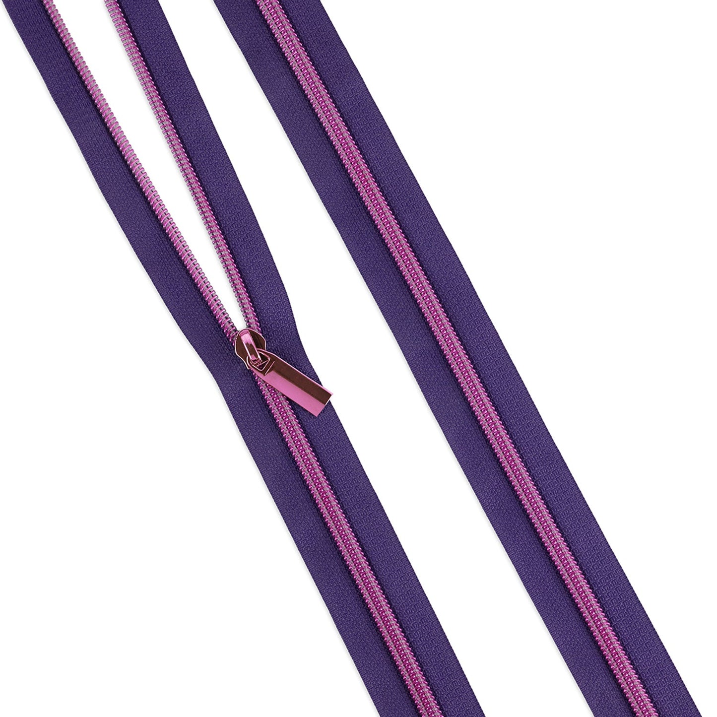 Sallie Tomato Tula Pink #5 Nylon Zipper Tape & Pulls - Dark Purple with Pink Coil Zippers Sallie Tomato